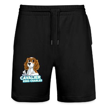 TEAM Cavalier King Charles - White & Tan - Stanley/Stella Trainer Unisex Organic Jogging Shorts - black - Front - Nik (191cm) & Marisol (170cm)