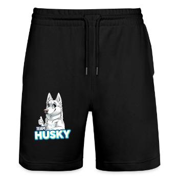 TEAM Husky - Weiß - Stanley/Stella Unisex Bio Joggingshorts Trainer  - Schwarz - Vorne - Nik (191cm) & Marisol (170cm)