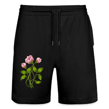 Blumen - Stanley/Stella Unisex Bio Joggingshorts Trainer  - Schwarz - Vorne - Nik (191cm) & Marisol (170cm)