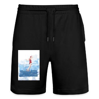Frau in rotem Badeanzug schaukelt am meer - Stanley/Stella Unisex Bio Joggingshorts Trainer  - Schwarz - Vorne - Nik (191cm) & Marisol (170cm)