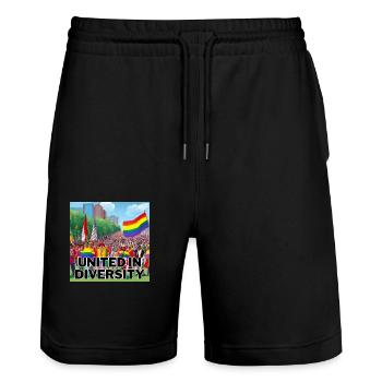United in Diversity - Stanley/Stella Unisex Bio Joggingshorts Trainer  - Schwarz - Vorne - Nik (191cm) & Marisol (170cm)