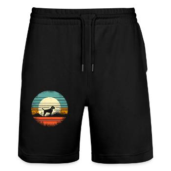 Beagle coucher de soleil vintage - Short de jogging bio TRAINER Stanley/Stella unisexe - noir - Devant - Nik (191cm) & Marisol (170cm)