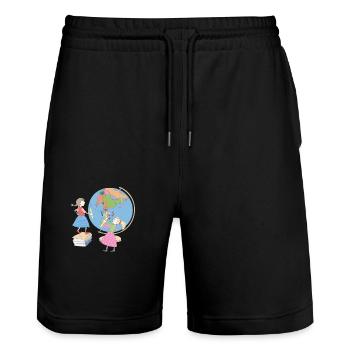 Back to school - Stanley/Stella Trainer Unisex Organic Jogging Shorts - black - Front - Nik (191cm) & Marisol (170cm)