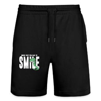 Dino Dinosaurier Lächeln Lachen Zähne Geschenk - Stanley/Stella Unisex Bio Joggingshorts Trainer  - Schwarz - Vorne - Nik (191cm) & Marisol (170cm)