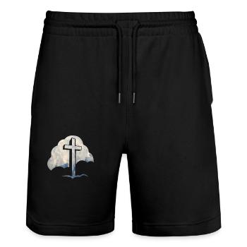 Jesus Wolken Jesus Kreuz - Stanley/Stella Unisex Bio Joggingshorts Trainer  - Schwarz - Vorne - Nik (191cm) & Marisol (170cm)