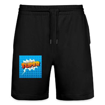 Super Comic Lettering Symbol - Stanley/Stella Unisex Bio Joggingshorts Trainer  - Schwarz - Vorne - Nik (191cm) & Marisol (170cm)
