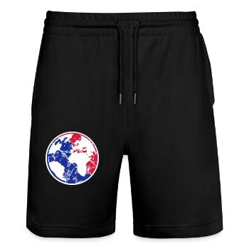 rouge bleu terre planète monde voyage dans le monde - Short de jogging bio TRAINER Stanley/Stella unisexe - noir - Devant - Nik (191cm) & Marisol (170cm)