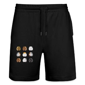 Neun Meerschweinchen Gesichter - Stanley/Stella Unisex Bio Joggingshorts Trainer  - Schwarz - Vorne - Nik (191cm) & Marisol (170cm)