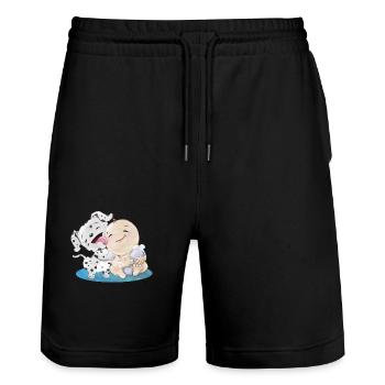 Dalmatien avec bébé - Short de jogging bio TRAINER Stanley/Stella unisexe - noir - Devant - Nik (191cm) & Marisol (170cm)