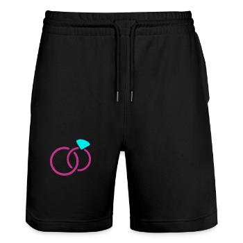 Mariage de filles enterrement Mariage Couples JGA - Short de jogging bio TRAINER Stanley/Stella unisexe - noir - Devant - Nik (191cm) & Marisol (170cm)