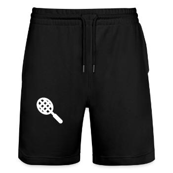 Tennis tennis racket tennis player shuttlecock - Stanley/Stella Trainer Unisex Organic Jogging Shorts - black - Front - Nik (191cm) & Marisol (170cm)