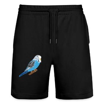 Perruche bleue / Blue Budgie I - Short de jogging bio TRAINER Stanley/Stella unisexe - noir - Devant - Nik (191cm) & Marisol (170cm)
