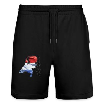 Niederlande | echte Flagge | Flag Map EN - Stanley/Stella Unisex Bio Joggingshorts Trainer  - Schwarz - Vorne - Nik (191cm) & Marisol (170cm)