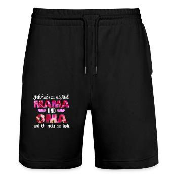 Ich habe zwei Titel Mama und Oma - Stanley/Stella Unisex Bio Joggingshorts Trainer  - Schwarz - Vorne - Nik (191cm) & Marisol (170cm)