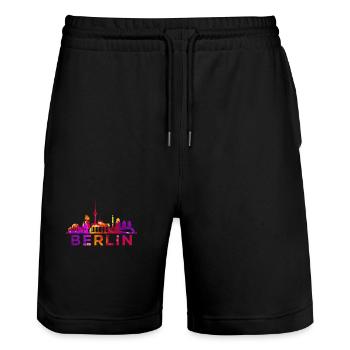 Berlin Skyline Impression Souvenir Gift Idea - Stanley/Stella Trainer Unisex Organic Jogging Shorts - black - Front - Nik (191cm) & Marisol (170cm)