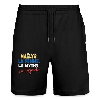 MAËLYS La Femme Le Mythe La Légende Cadeau Humour - Short de jogging bio TRAINER Stanley/Stella unisexe - noir - Devant - Nik (191cm) & Marisol (170cm)