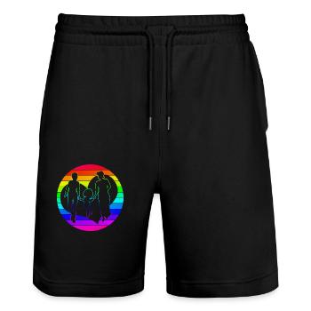 Regenbogenfamilie Mama & Mama Oma & Oma Herz - Stanley/Stella Unisex Bio Joggingshorts Trainer  - Schwarz - Vorne - Nik (191cm) & Marisol (170cm)