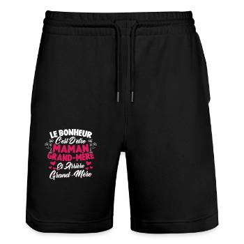 Le bonheur c'est d'être maman et grand mère - Short de jogging bio TRAINER Stanley/Stella unisexe - noir - Devant - Nik (191cm) & Marisol (170cm)
