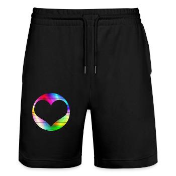 Regenbogen Herz Liebe LGBT - Stanley/Stella Unisex Bio Joggingshorts Trainer  - Schwarz - Vorne - Nik (191cm) & Marisol (170cm)