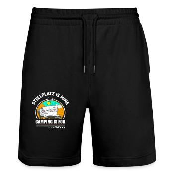 Camper Familie - Camping Wagen - Stanley/Stella Unisex Bio Joggingshorts Trainer  - Schwarz - Vorne - Nik (191cm) & Marisol (170cm)