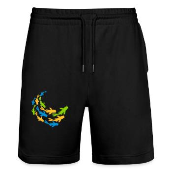 Bunter Schwarm Koi Fische - Stanley/Stella Unisex Bio Joggingshorts Trainer  - Schwarz - Vorne - Nik (191cm) & Marisol (170cm)