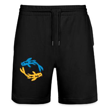 Design Nishikigoi Koi Kreis - Stanley/Stella Unisex Bio Joggingshorts Trainer  - Schwarz - Vorne - Nik (191cm) & Marisol (170cm)
