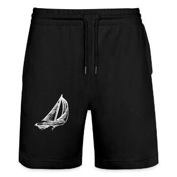Schnittiges Segelboot mit Segeln - Stanley/Stella Unisex Bio Joggingshorts Trainer  - Schwarz - Vorne - Nik (191cm) & Marisol (170cm)