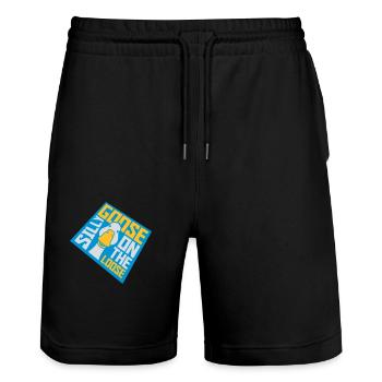 goose on the loose - Stanley/Stella Unisex Bio Joggingshorts Trainer  - Schwarz - Vorne - Nik (191cm) & Marisol (170cm)