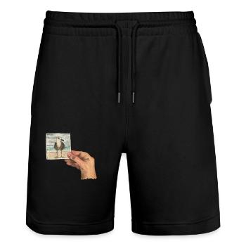 Hand with photo of a seagull - Stanley/Stella Trainer Unisex Organic Jogging Shorts - black - Front - Nik (191cm) & Marisol (170cm)