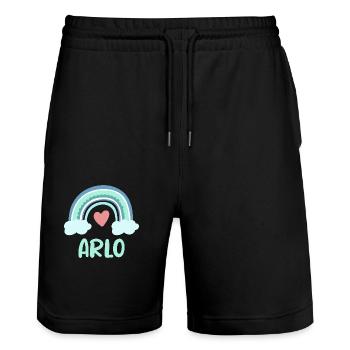 Arlo Name Regenbogen Baby - Stanley/Stella Unisex Bio Joggingshorts Trainer  - Schwarz - Vorne - Nik (191cm) & Marisol (170cm)
