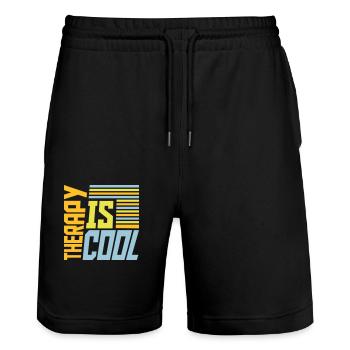 therapy is cool Quote - Stanley/Stella Trainer Unisex Organic Jogging Shorts - black - Front - Nik (191cm) & Marisol (170cm)