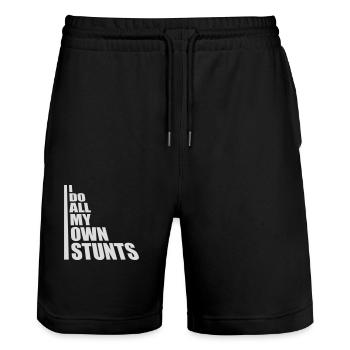 all my own stunts - Stanley/Stella Unisex Bio Joggingshorts Trainer  - Schwarz - Vorne - Nik (191cm) & Marisol (170cm)
