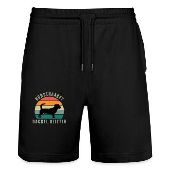 Rauhaardackel Glitter Retro Sunset - Stanley/Stella Unisex Bio Joggingshorts Trainer  - Schwarz - Vorne - Nik (191cm) & Marisol (170cm)