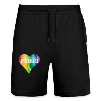 DON´T STOP UNTIL YOU´RE PROUD Herz LGBTQ+ bunt - Stanley/Stella Unisex Bio Joggingshorts Trainer  - Schwarz - Vorne - Nik (191cm) & Marisol (170cm)