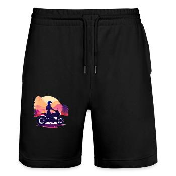 Motorrad Motorcross Motorradfan Motorradfahrer - Stanley/Stella Unisex Bio Joggingshorts Trainer  - Schwarz - Vorne - Nik (191cm) & Marisol (170cm)