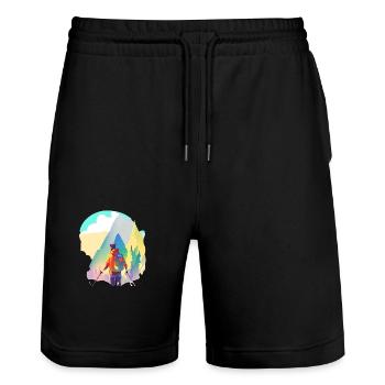 Wandern Bergwandern Bergwanderer Wanderung - Stanley/Stella Unisex Bio Joggingshorts Trainer  - Schwarz - Vorne - Nik (191cm) & Marisol (170cm)
