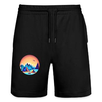 Camping Caravan Motorhome Gift Camp Tents - Stanley/Stella Trainer Unisex Organic Jogging Shorts - black - Front - Nik (191cm) & Marisol (170cm)