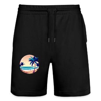 Palmier d’été Soleil Soleil Palmier Cadeau - Short de jogging bio TRAINER Stanley/Stella unisexe - noir - Devant - Nik (191cm) & Marisol (170cm)