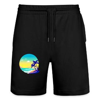 Sommer Baum Palme Urlaub Sonne Palmen Geschenk - Stanley/Stella Unisex Bio Joggingshorts Trainer  - Schwarz - Vorne - Nik (191cm) & Marisol (170cm)