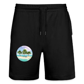 Sommerurlaub Strand Sonne Palmen Insel Palme - Stanley/Stella Unisex Bio Joggingshorts Trainer  - Schwarz - Vorne - Nik (191cm) & Marisol (170cm)