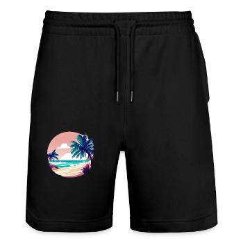 Sommerurlaub Palme Insel Strand Sonne Palmen - Stanley/Stella Unisex Bio Joggingshorts Trainer  - Schwarz - Vorne - Nik (191cm) & Marisol (170cm)