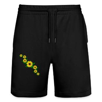 Sunflower yellow sunflower pattern blossom floral - Stanley/Stella Trainer Unisex Organic Jogging Shorts - black - Front - Nik (191cm) & Marisol (170cm)