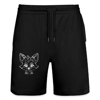 Schlauer Putziger Kinder Fuchs - Stanley/Stella Unisex Bio Joggingshorts Trainer  - Schwarz - Vorne - Nik (191cm) & Marisol (170cm)