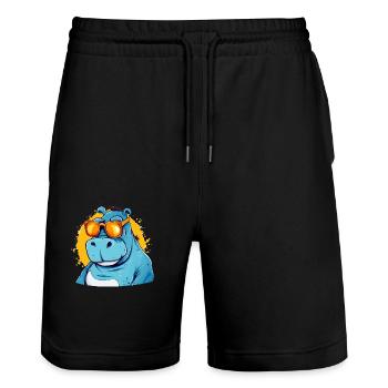 Bob the hippopotamus - Stanley/Stella Trainer Unisex Organic Jogging Shorts - black - Front - Nik (191cm) & Marisol (170cm)