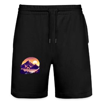 Bergwanderer Berge Bergwandern Wanderung Wandern - Stanley/Stella Unisex Bio Joggingshorts Trainer  - Schwarz - Vorne - Nik (191cm) & Marisol (170cm)