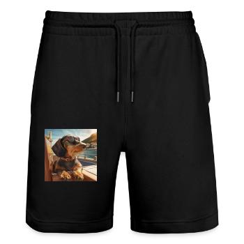 Rauhaardackel mit Sonnenbrille im Urlaub - Stanley/Stella Unisex Bio Joggingshorts Trainer  - Schwarz - Vorne - Nik (191cm) & Marisol (170cm)