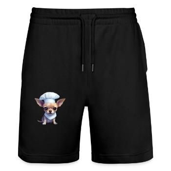Chihuahua Dog Restaurateur Chihuahua Puppy Dogs - Stanley/Stella Trainer Unisex Organic Jogging Shorts - black - Front - Nik (191cm) & Marisol (170cm)