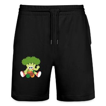 GLÜCKLICHER BRROCCOLI - Stanley/Stella Unisex Bio Joggingshorts Trainer  - Schwarz - Vorne - Nik (191cm) & Marisol (170cm)