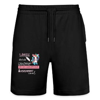 Einhorn Geburtstag 5 Jahre - Stanley/Stella Unisex Bio Joggingshorts Trainer  - Schwarz - Vorne - Nik (191cm) & Marisol (170cm)