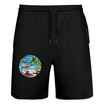 Vacances d’été Palm Island Sun Beach Palmiers - Short de jogging bio TRAINER Stanley/Stella unisexe - noir - Devant - Nik (191cm) & Marisol (170cm)